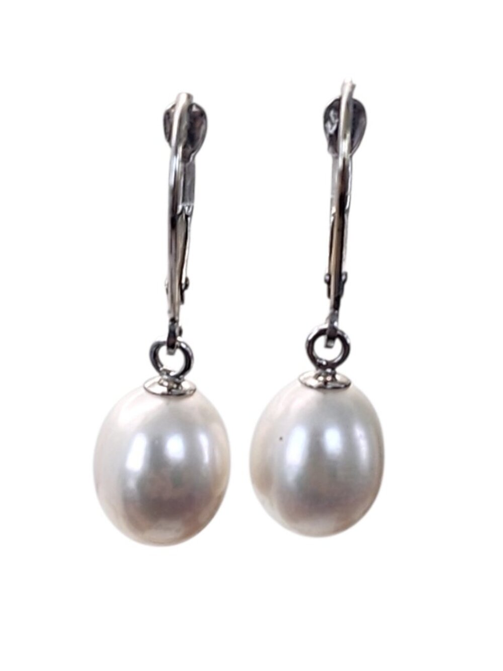14K White Gold Freshwater Pearl Dangle Earrings #25836